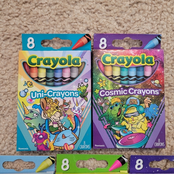 New 5 Boxes Crayola 8 Pack Crayons Neon Pastel Glitter Cosmic Uni-Crayons - Picture 2 of 6